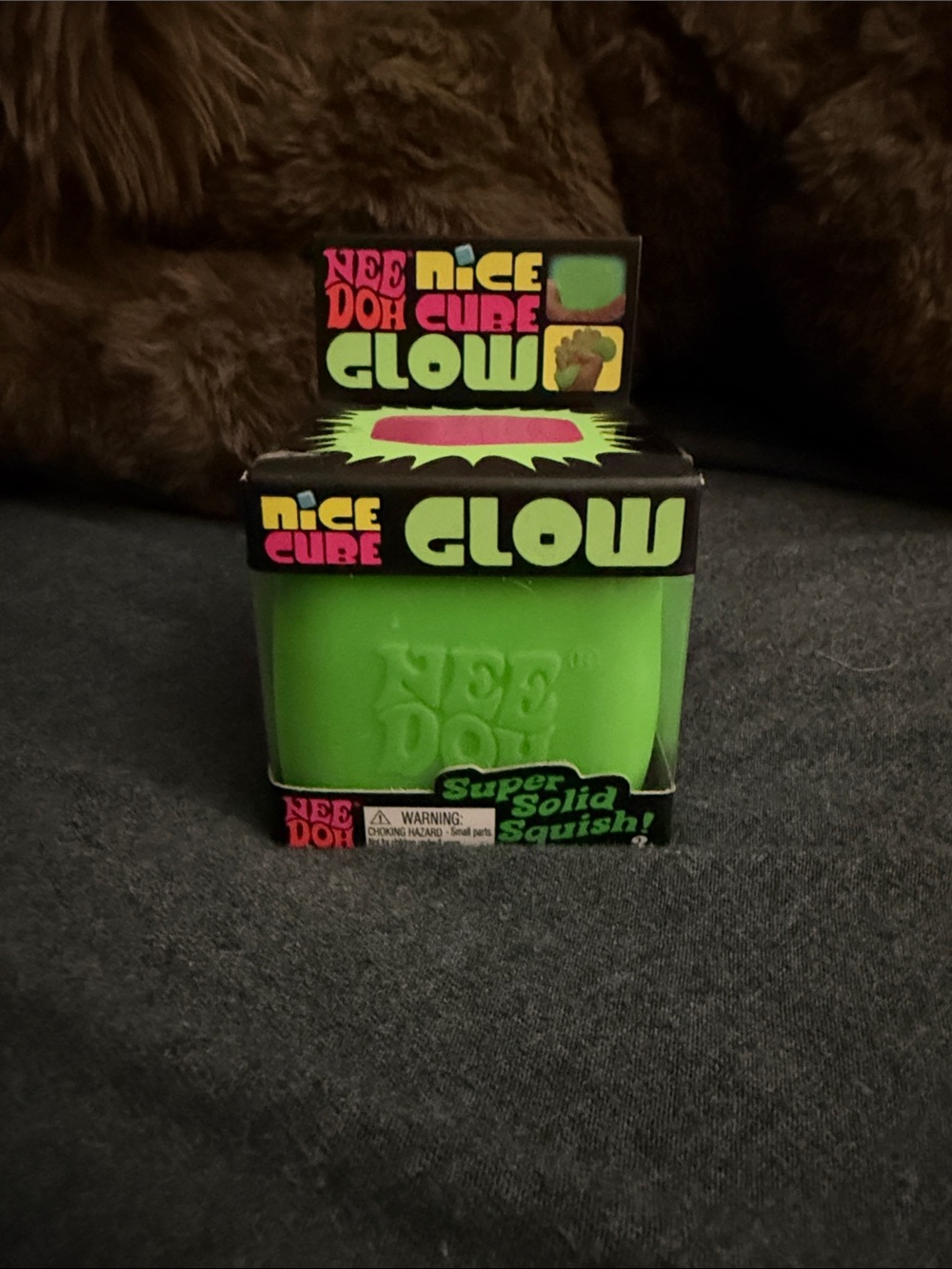 Nee Doh Nice Cube  Glow in the dark Super Solid Squish - Neon Green
